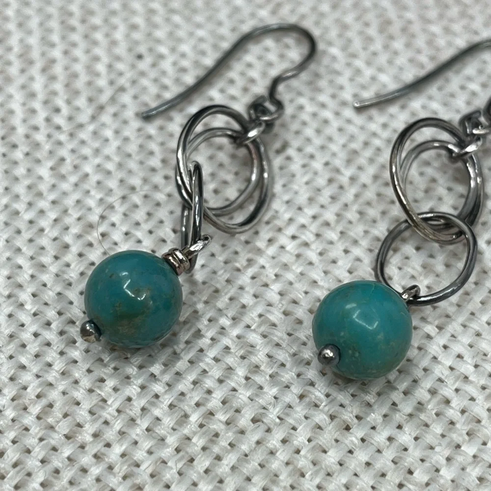 Vintage Whitney Kelly Sterling Silver Earrings with Turquoise Beads - Picture 7 of 16